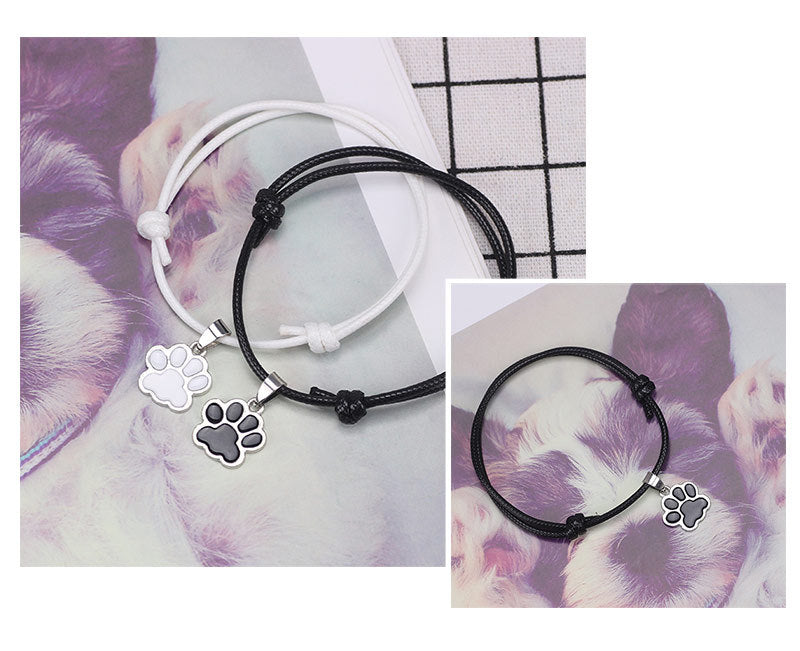 Black And White Dog Paw Print Adjustable Bracelet