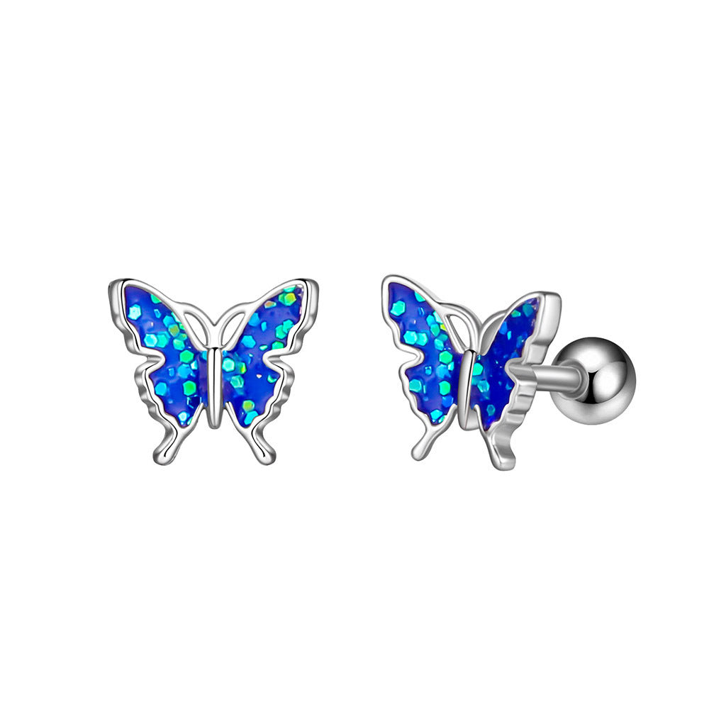 Oil Dripping Butterfly Ear Bone Stud Earrings Piercing Jewelry