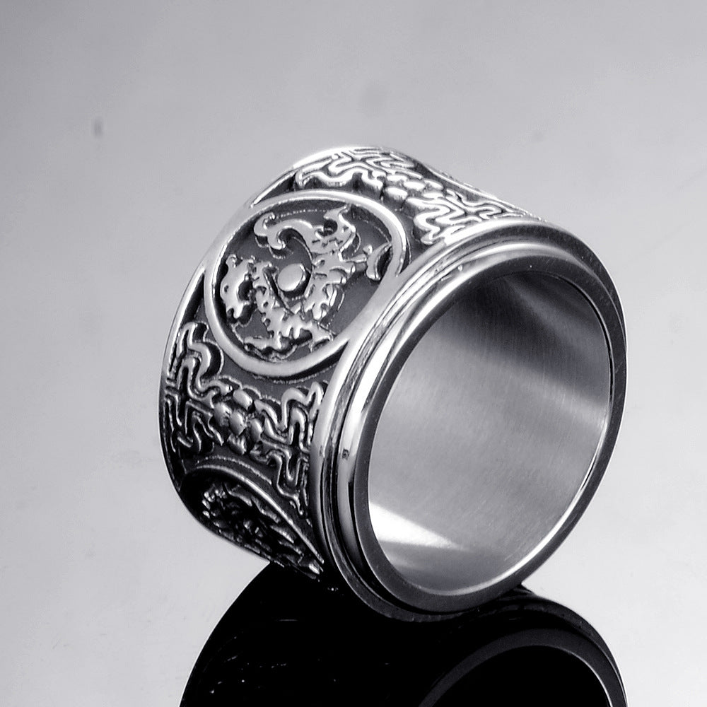 Transshipment Can Rotate The Four Big Beasts Titanium Steel Ring, Personalized Jewelry, Stainless Steel Ring