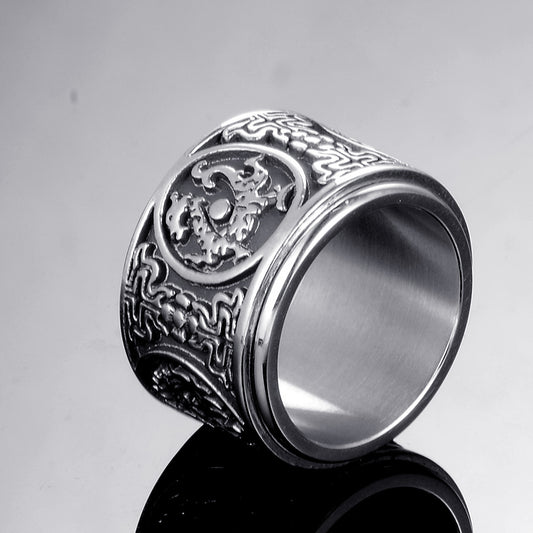 Transshipment Can Rotate The Four Big Beasts Titanium Steel Ring, Personalized Jewelry, Stainless Steel Ring