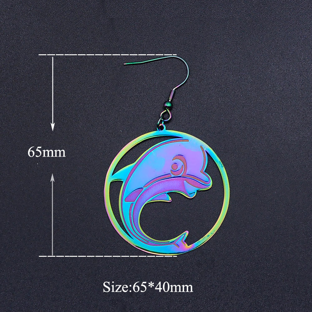 Dolphin Animal Pendant Earrings Jewelry Accessories Stainless Steel Earrings