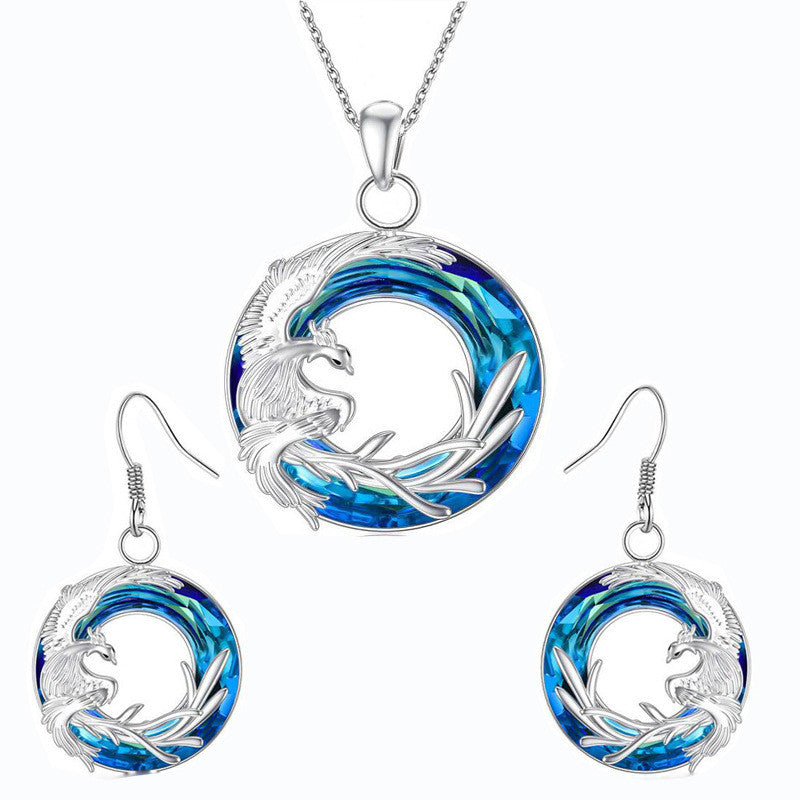 Fire Of Life Pendant Phoenix Round Crystal Earring Necklace