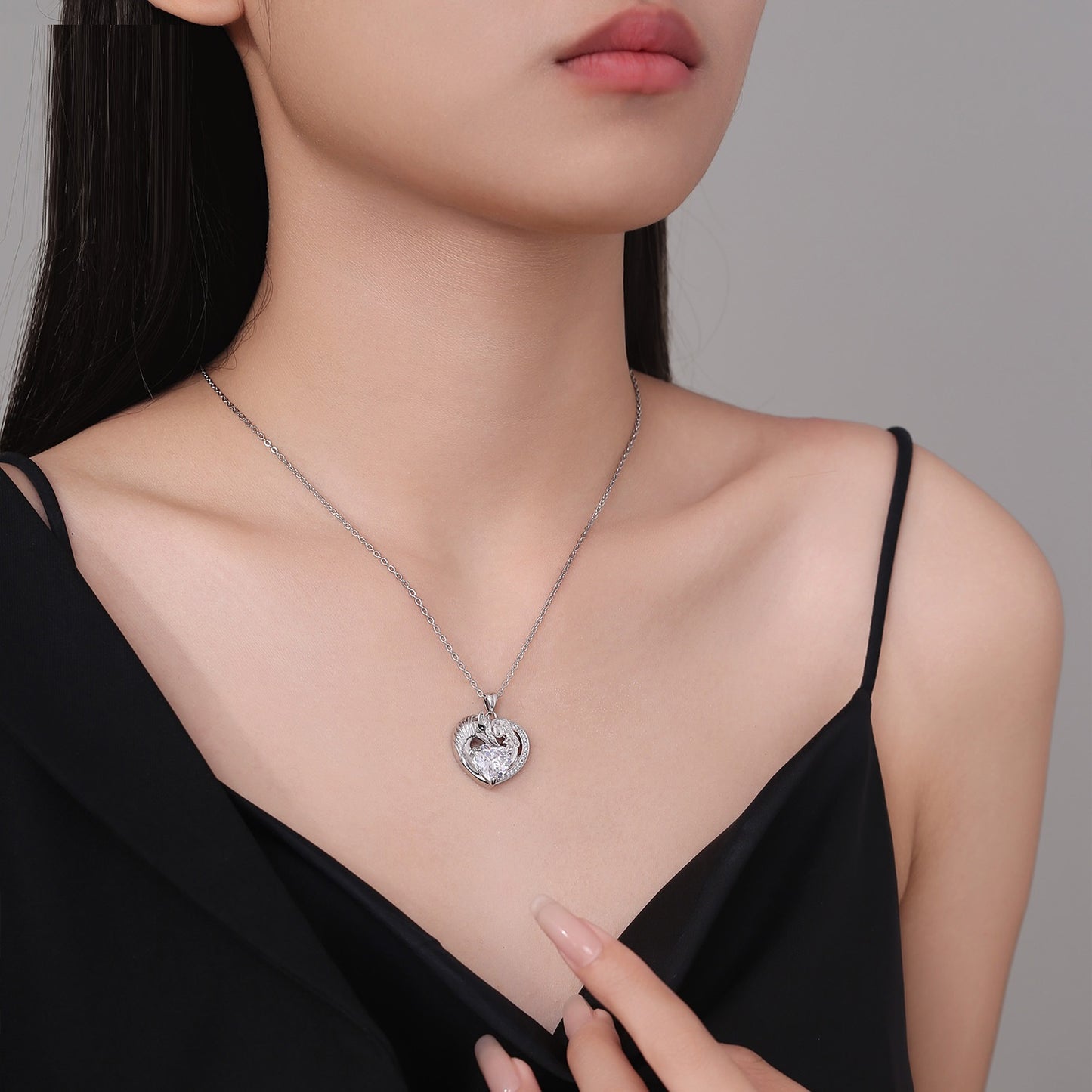 Jewelry Personality Design Heart-shaped Girl And Horse Necklace
