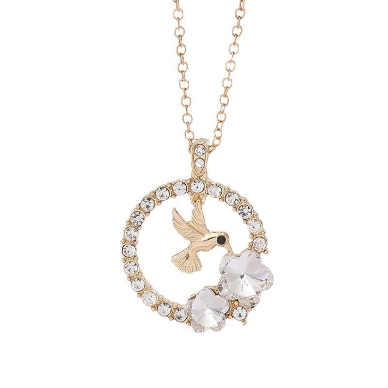 Women's Round Hummingbird Flower Pendant Necklace