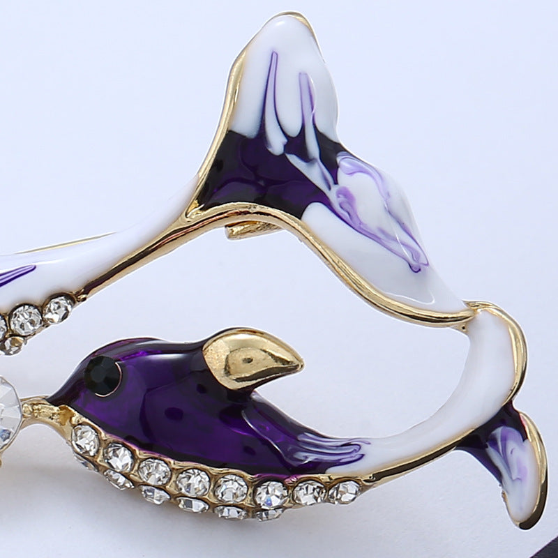 Personality, Wild, Cute, Dripping Oil, Double Dolphin Small Brooch, Female Jewelry Accessories