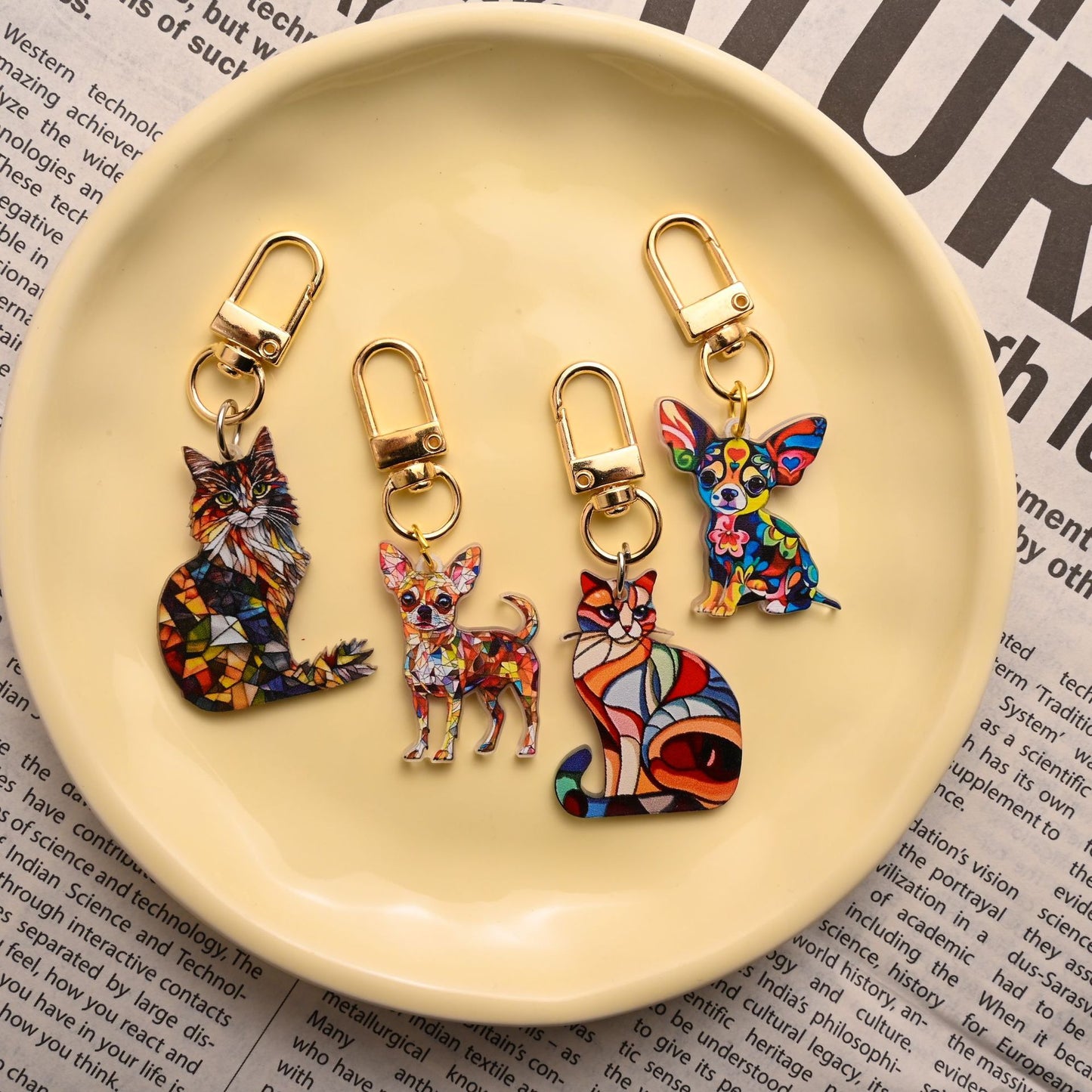 Animal Theme Cartoon Cat Puppy Acrylic Keychain