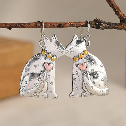 Metal Carved Cat Earring Pendant For Ladies