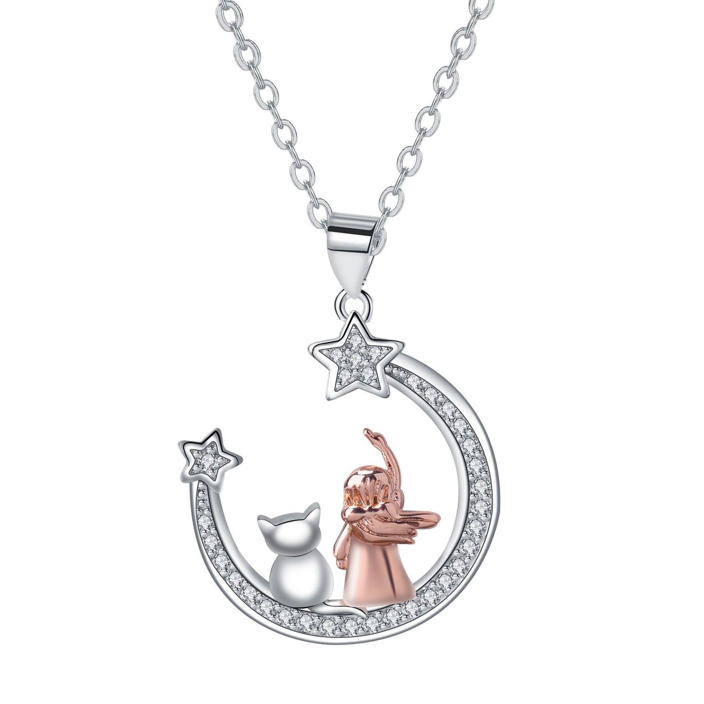Necklace Female Moon Girl And Cat Jewelry