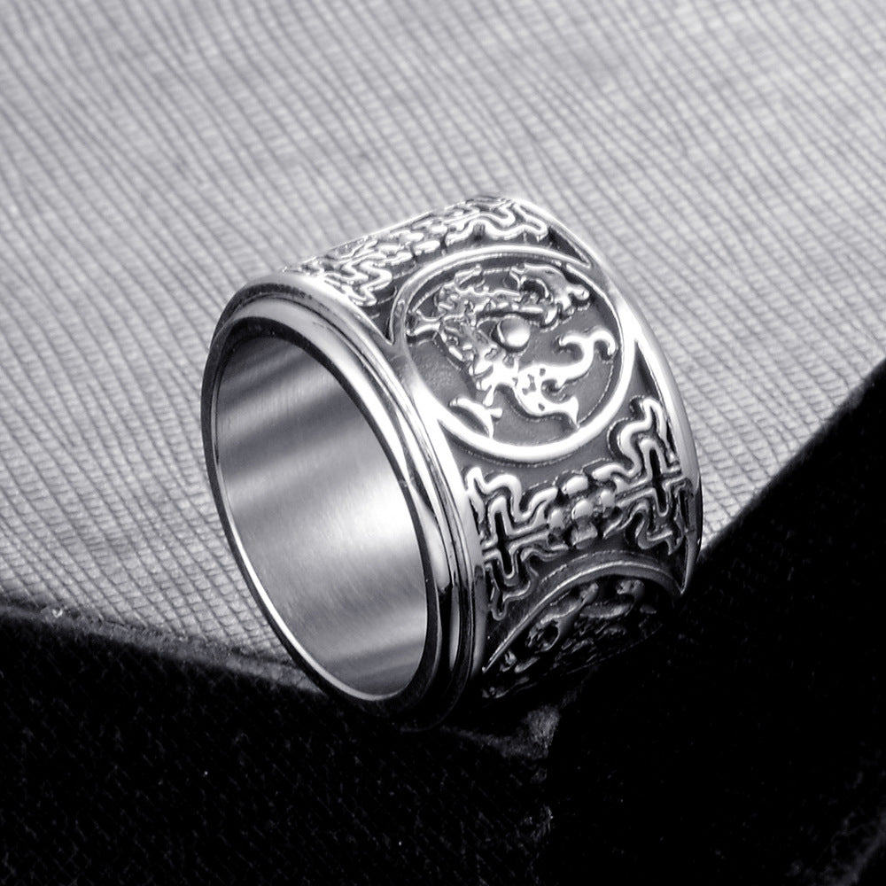 Transshipment Can Rotate The Four Big Beasts Titanium Steel Ring, Personalized Jewelry, Stainless Steel Ring