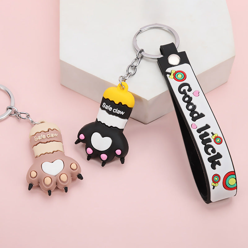 Creative Cartoon Cat Paw Girl Heart Stereo Keyring