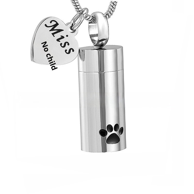 Ashes Necklace Can Be Opened Cylindrical Paw Print Cinerary Casket Pendant Ornaments