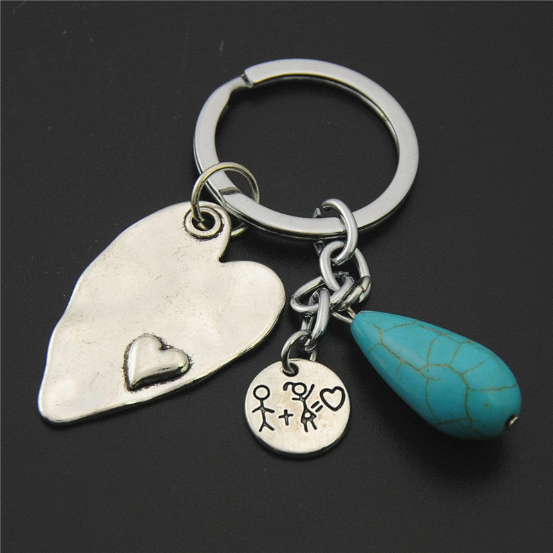 Antique Silver Plated Skull Turquoise Keychain