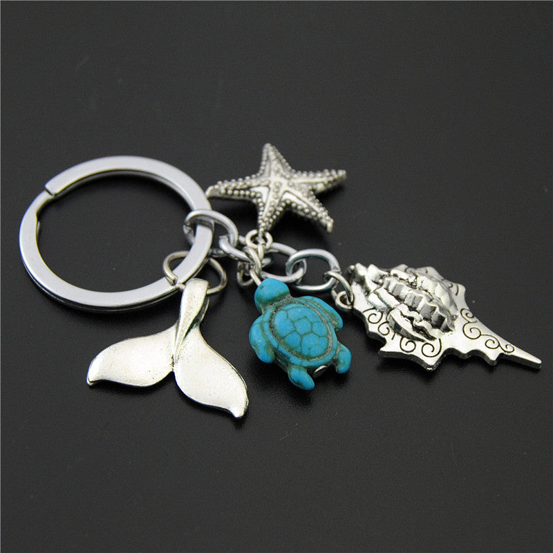Antique Silver Plated Skull Turquoise Keychain