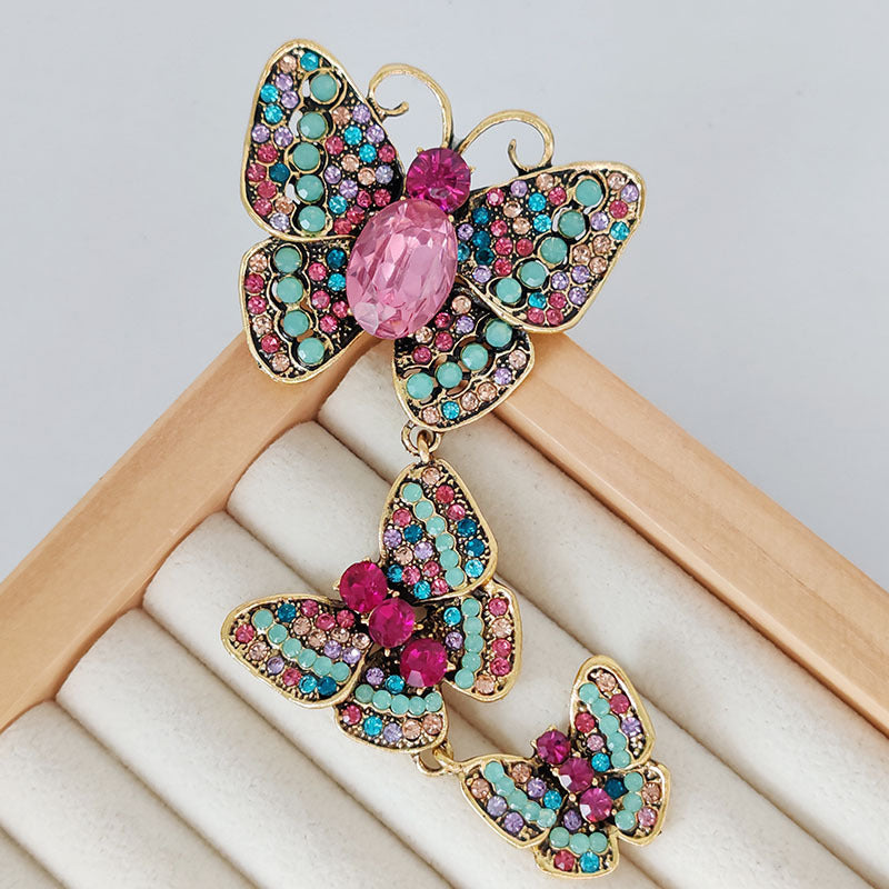 Women's Retro Diamonds Three Enamel Butterfly Brooch