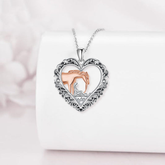 Women And Horse Jewelry Sweet Elegant Heart Pendant Necklace