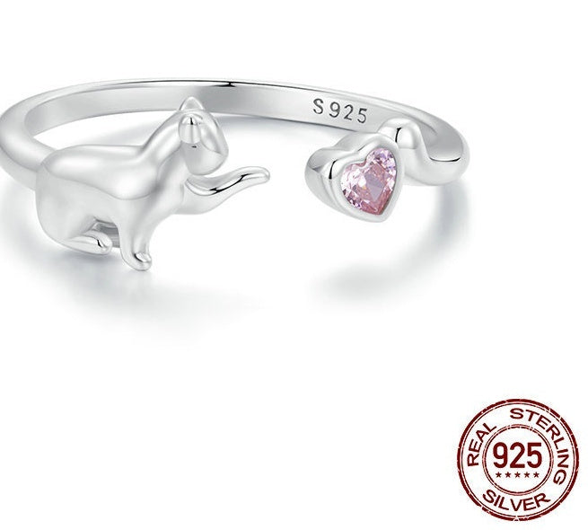 Original Pink Loves And Cats Open Ring Sweet Cute Animal