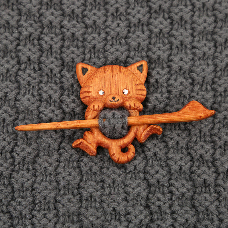 Wooden Animal Brooch Cute Gift Knitted Sweater