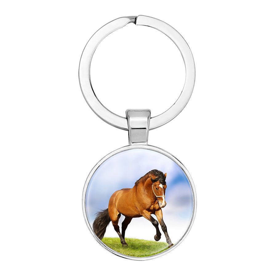 Hot Selling Horse Time Gem Glass Keychain