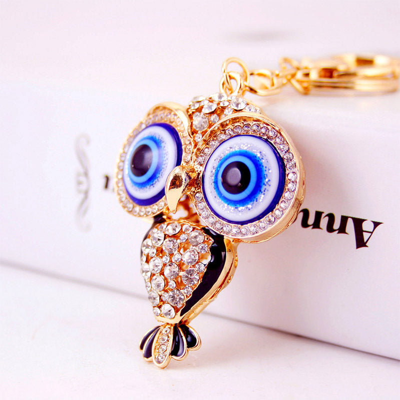 Creative Cartoon Diamond Inlaid Owl Car Keychain Pendant
