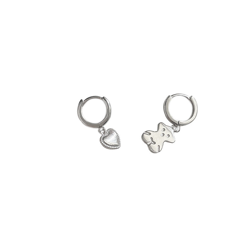 S925 Sterling Silver Bear Love Asymmetrical Earring Earrings Women