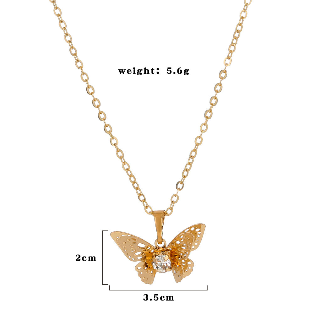 Cross-border hot selling jewelry hollow metal butterfly necklace water wave chain three-dimensional animal fashion clavicle chain female