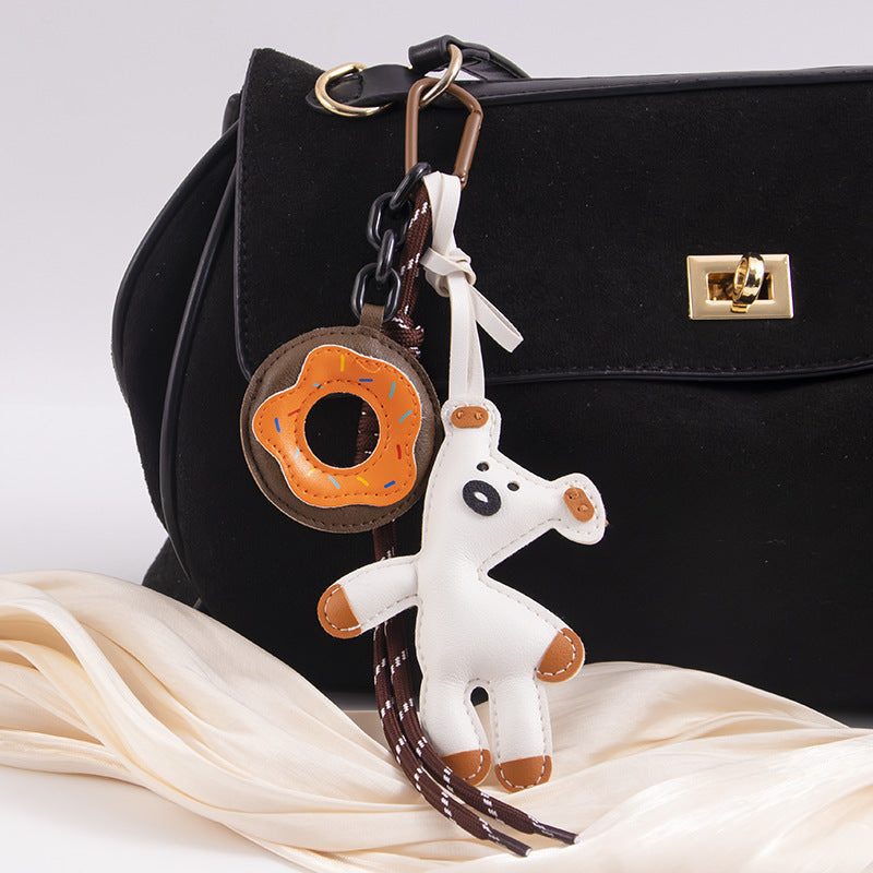 Leather Bear Bag Charm Donut Miu-style Keychain