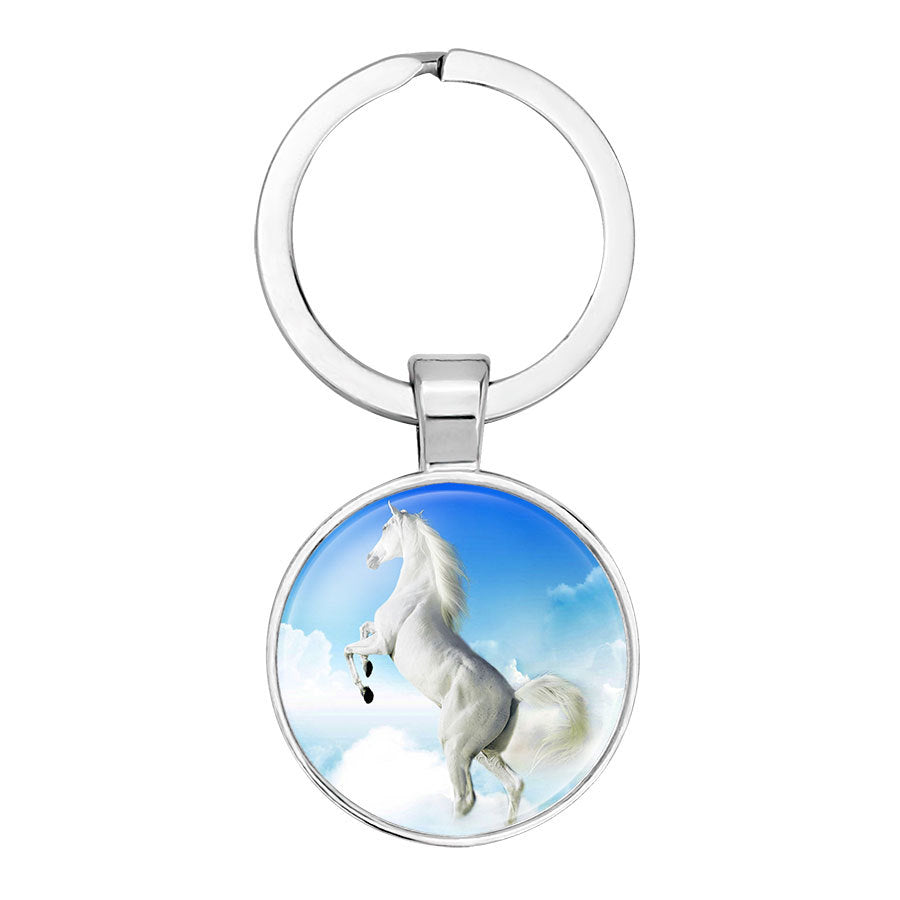 Hot Selling Horse Time Gem Glass Keychain