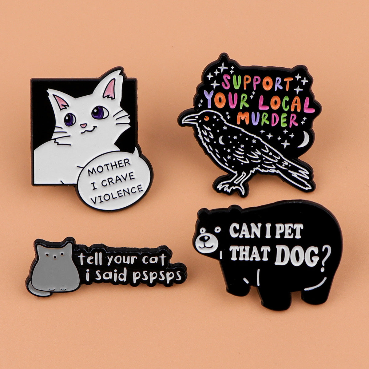 Animal Quotations Cat Black Bear Brooch Badge Clothing Backpack Ornament