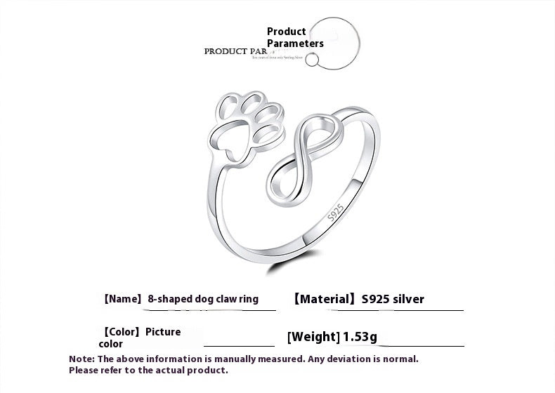 S925 Silver Pet Cat's Paw 8-word Ring