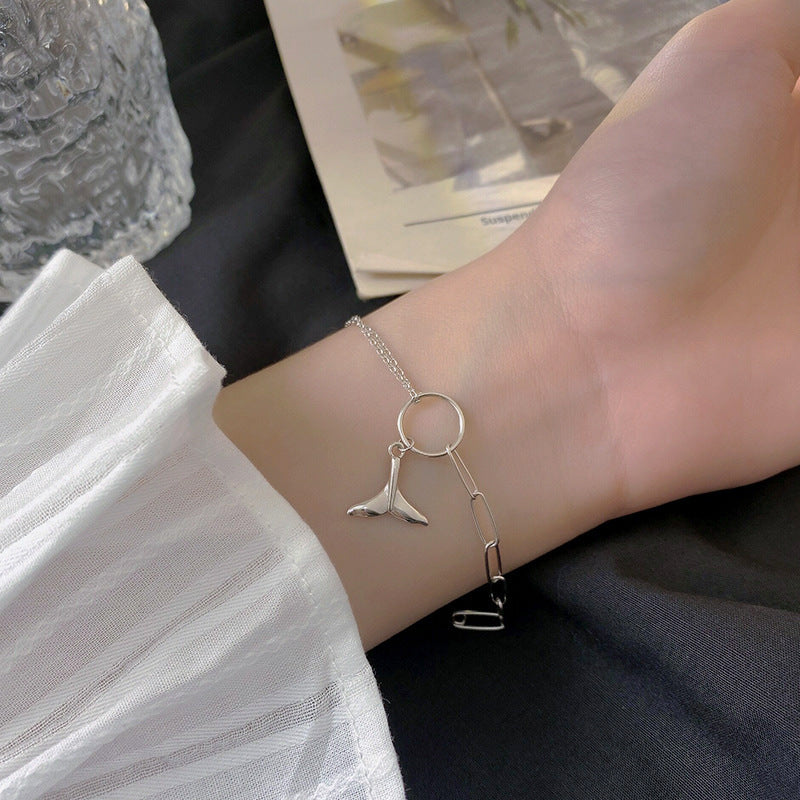 Whole Body S925 Silver Whale Tail Double-layer Bracelet Simple