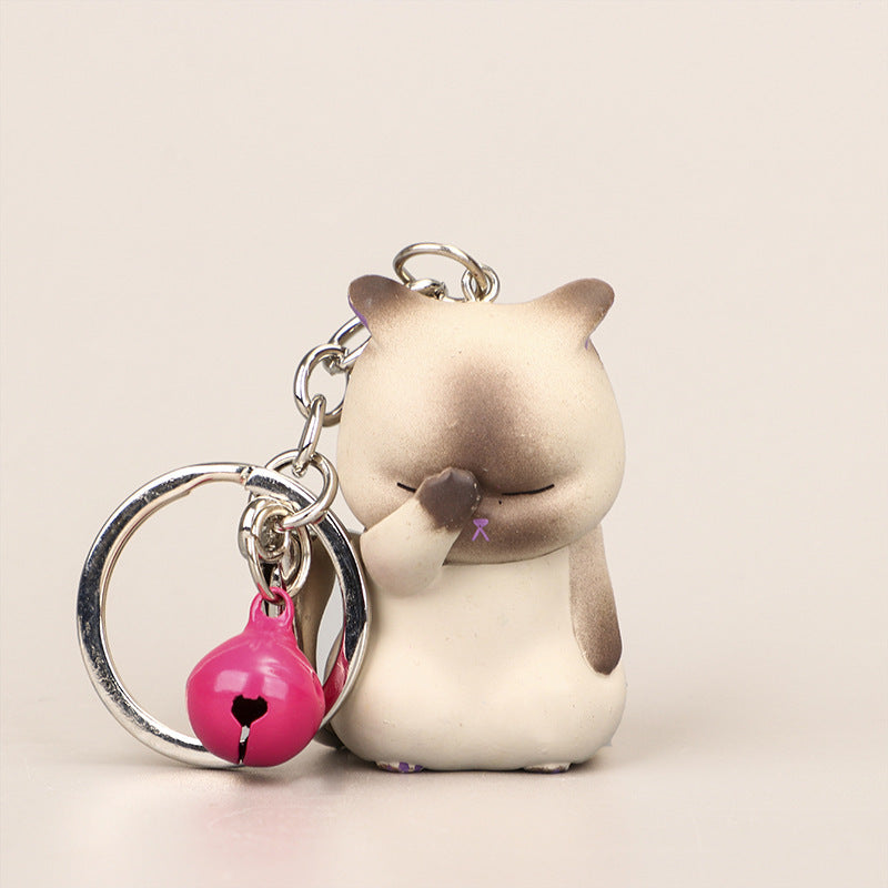 Resin Keychain Chain Orange Cat Bell