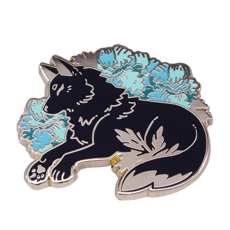 Sacred Animal Fox Fairy Black Brooch