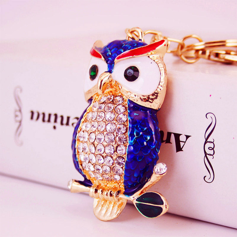 Creative Cartoon Diamond Inlaid Owl Car Keychain Pendant