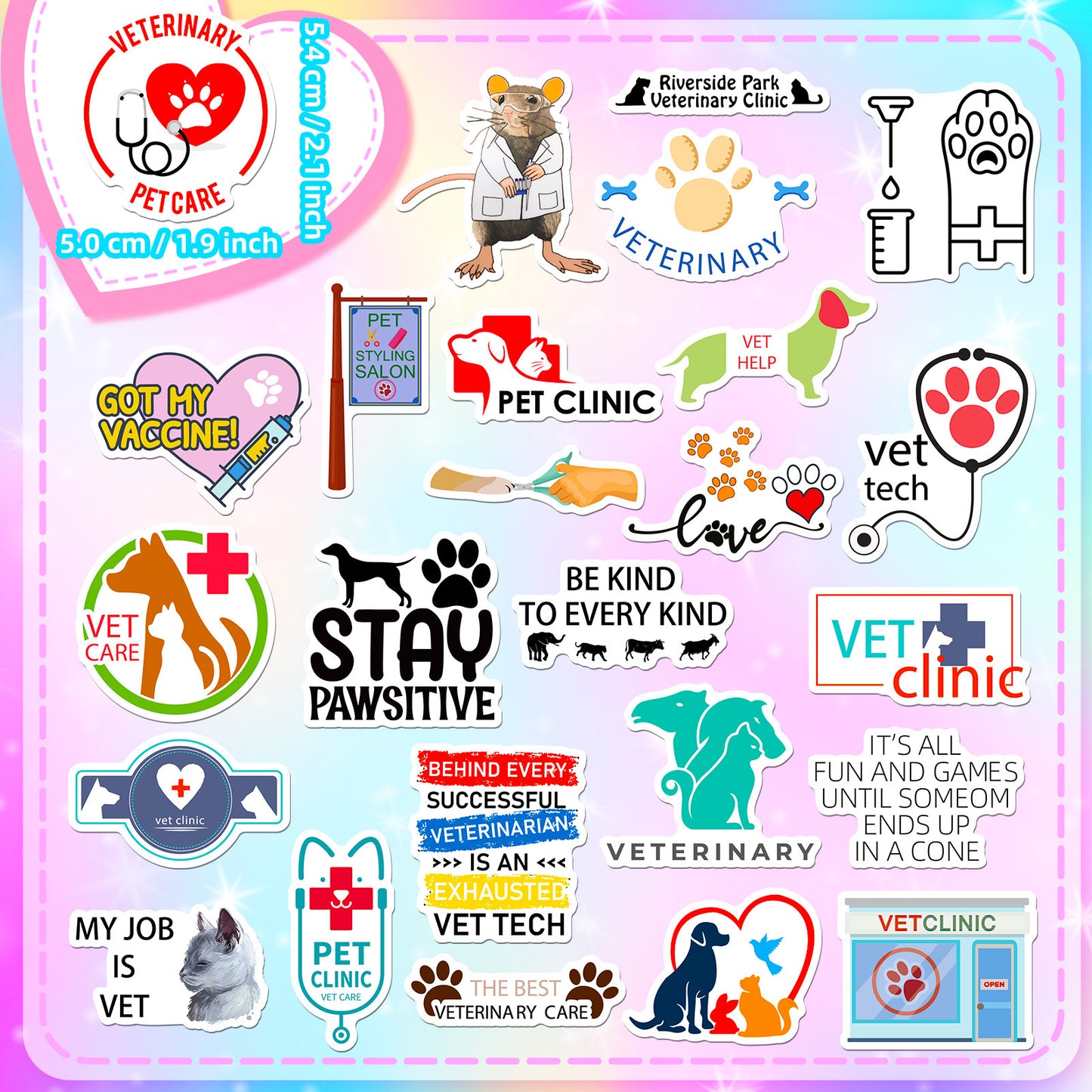 50 New Pet Care Hospital Care Animal Veterinary Stickers