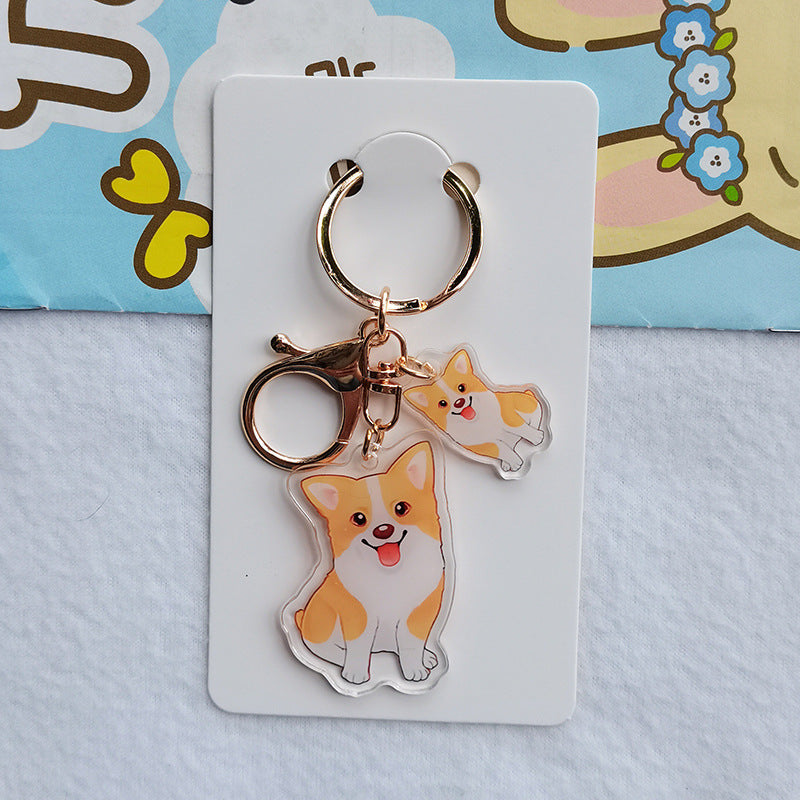 Cute Cartoon Puppy Pet Shiba Inu M Acrylic Transparent Double-sided Keychain