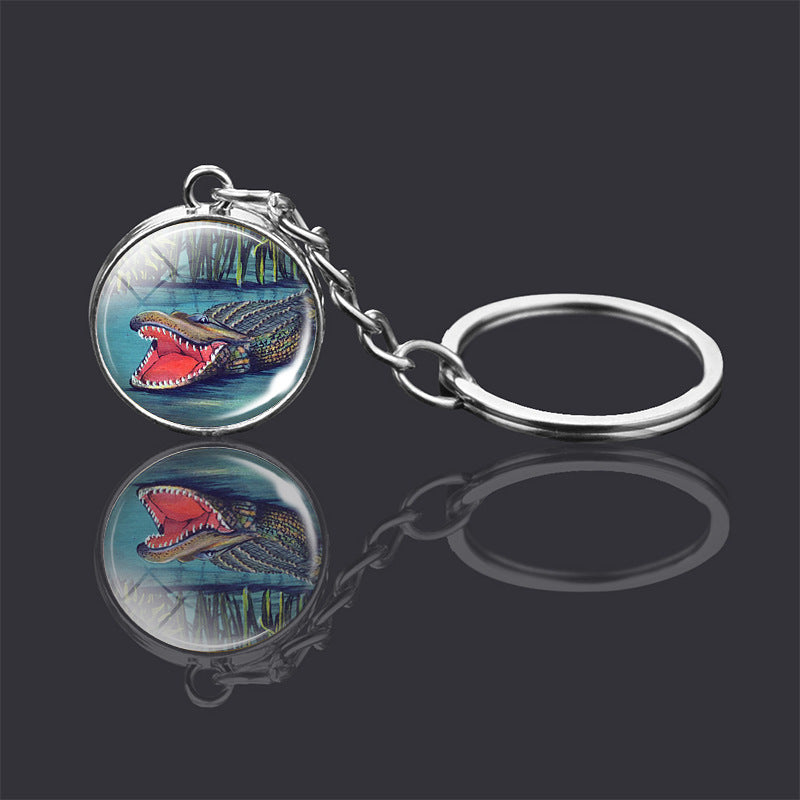 Animal Double Sided Glass Ball Keychain Ornament