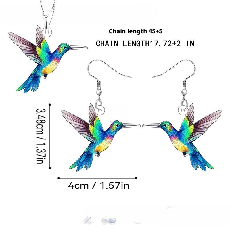 Colorful Hummingbird Series Necklace Earring Jewelry Set