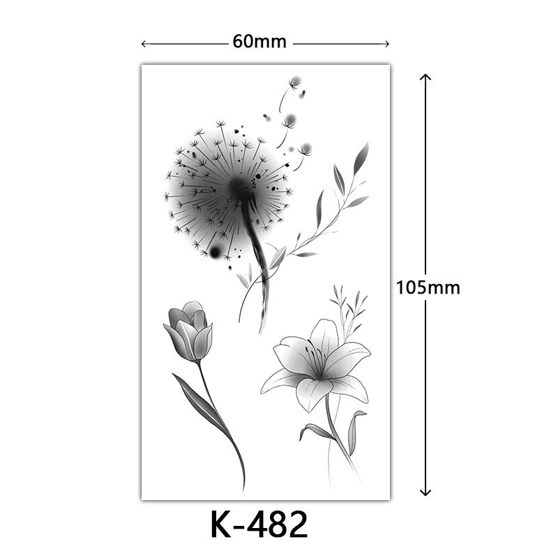 English Letter Flower Butterfly Sketch Line Waterproof Tattoo Sticker