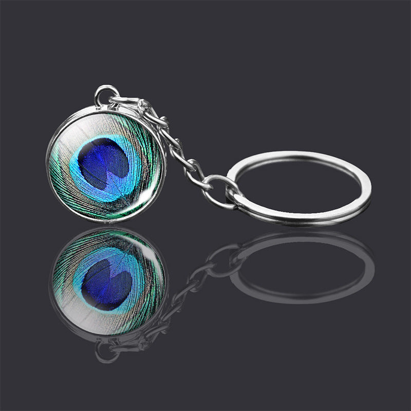 Animal Double Sided Glass Ball Keychain Ornament