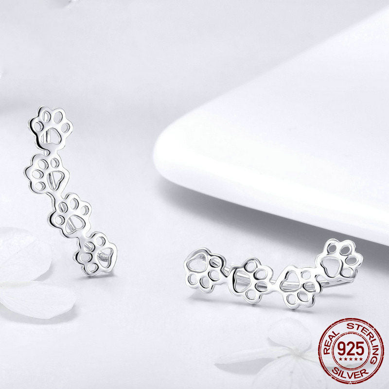 Cute Pet Paw Print S925 Sterling Silver Stud Earrings
