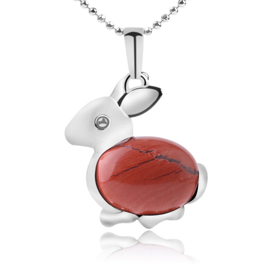 Crystal Jewelry Rabbit Natural Stone Pendant Necklace
