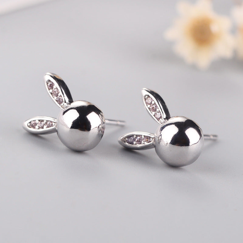 Cute Diamond Ear Animal Rabbit Earrings 925 Sterling