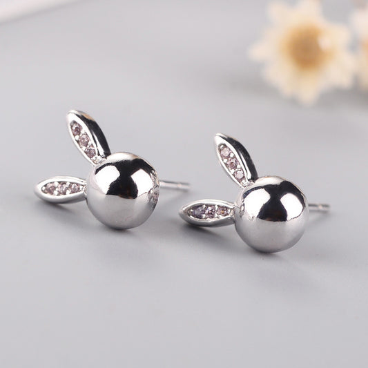 Cute Diamond Ear Animal Rabbit Earrings 925 Sterling