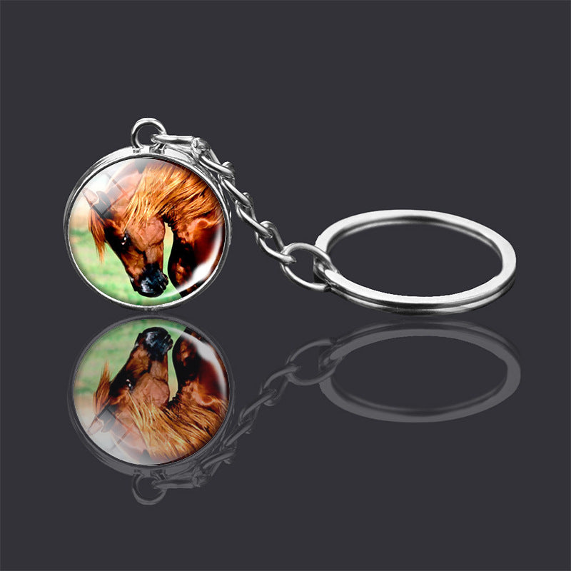 Animal Double Sided Glass Ball Keychain Ornament