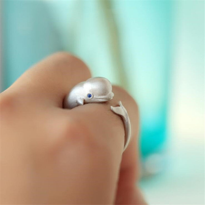 Blue Eye Diamond Fat Head Whale Cute Animal Ring