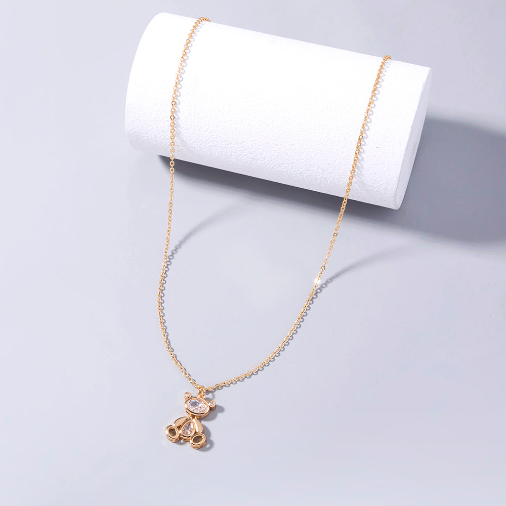 European and American cross-border cute robot bear zircon pendant necklace shining zircon teddy accessories female jewelry