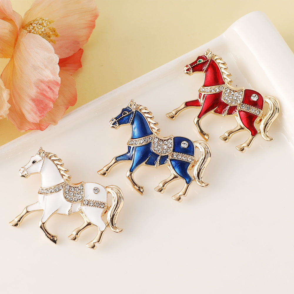 Affordable Luxury Fashion Chinese Zodiac Horse Drop Oil Diamond Brooch High Sense