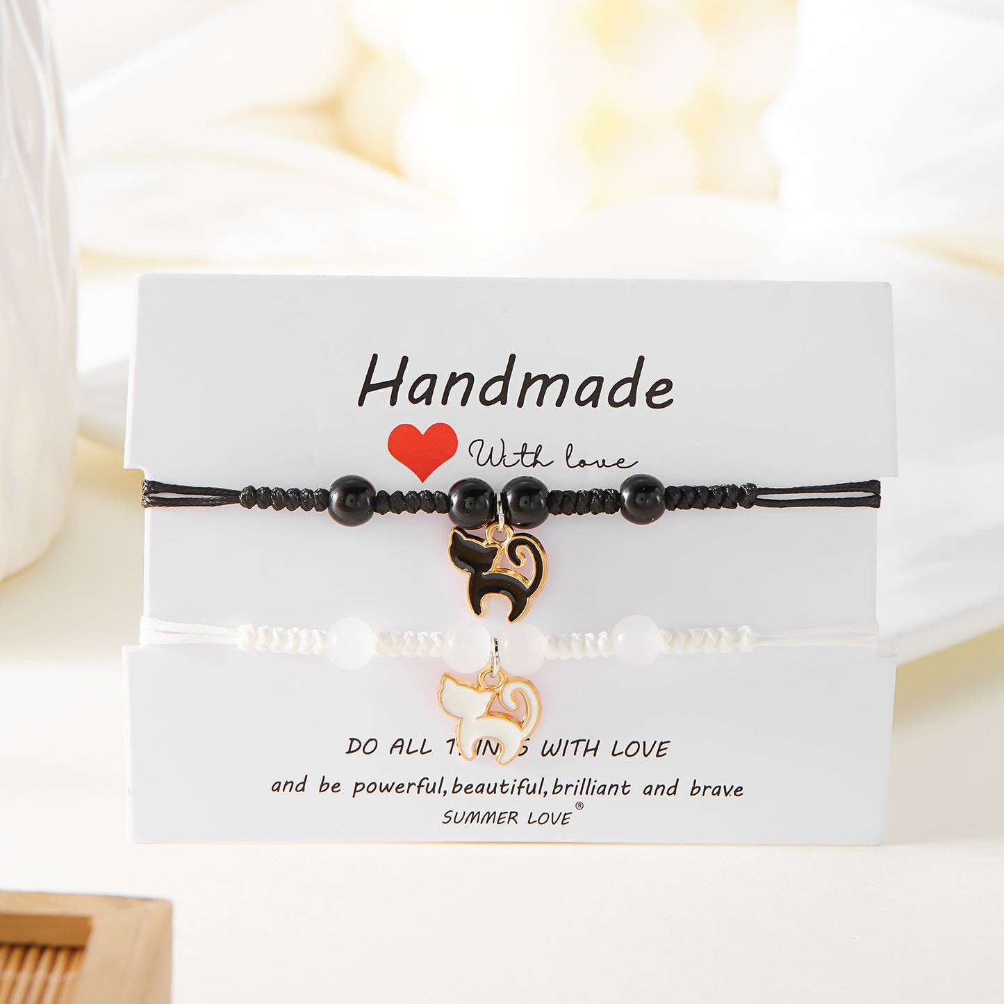 Black And White Cat Bracelet Stylish Pendant Couple