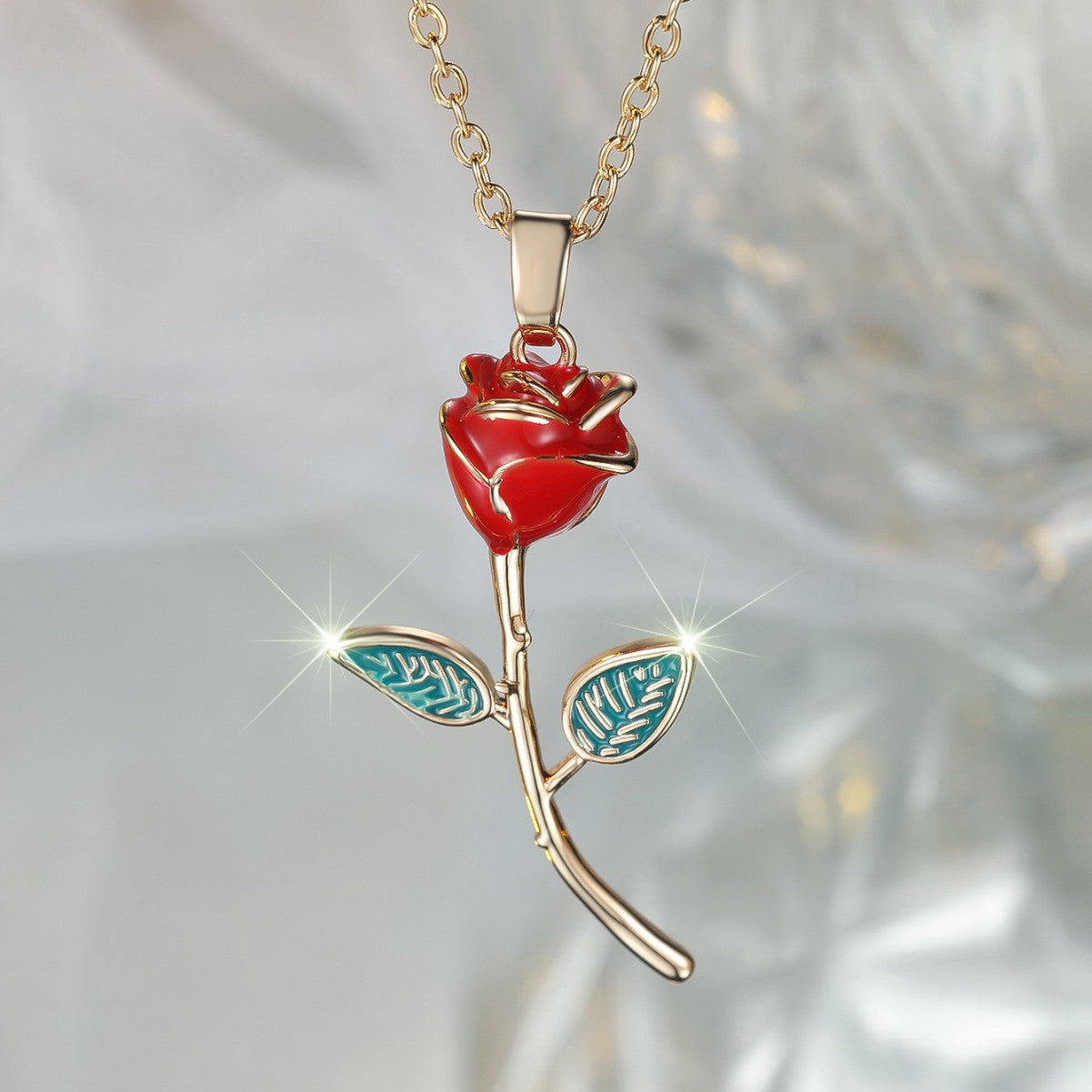 European And American Ins Imitation Champagne Gold Rose Necklace Women's Retro Fashion High-grade Light Luxury Jewelry