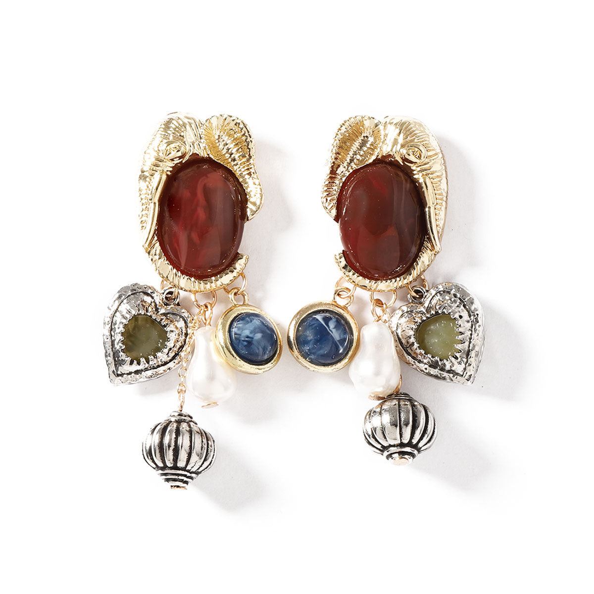 Retro Gemstone Animal Metal Pictogram Pendant Earrings